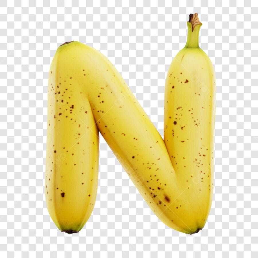 Ilustração Letra N de Banana Amarela PNG com fundo transparente