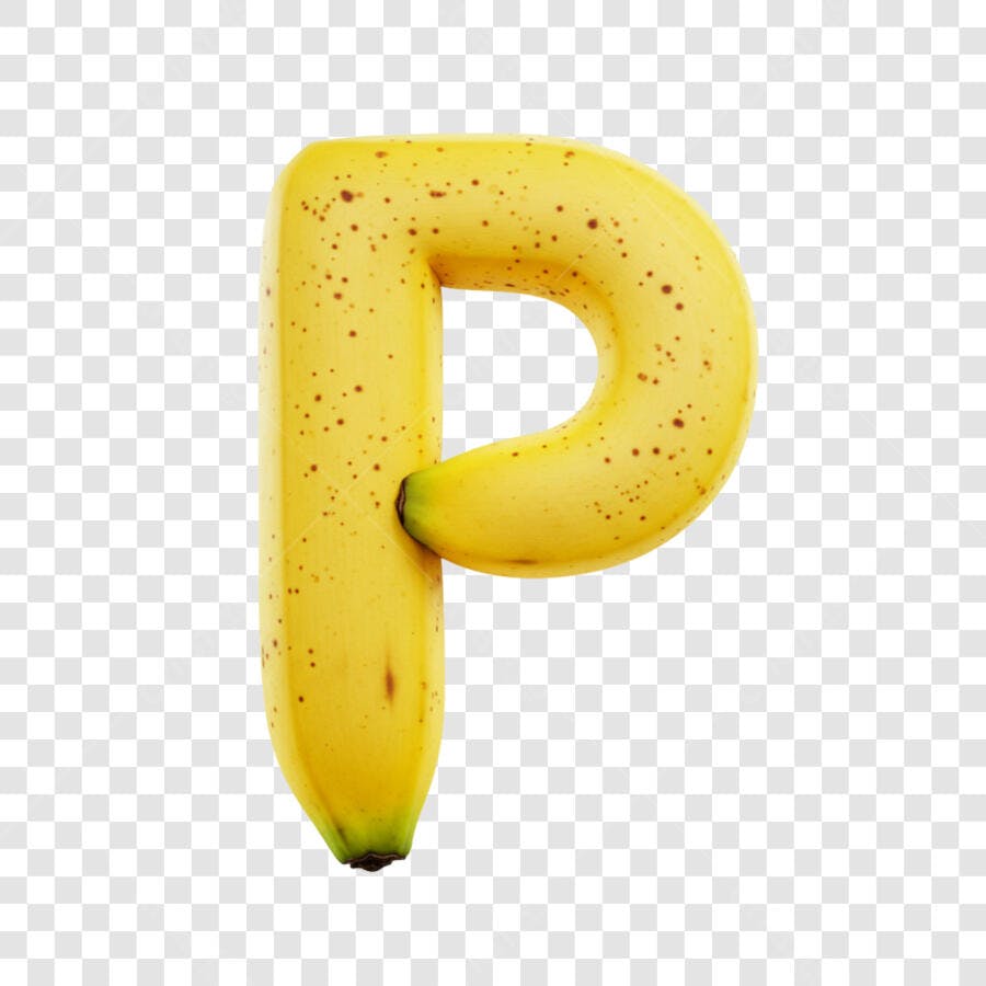 Letra P de banana amarela com manchas PNG com fundo transparente