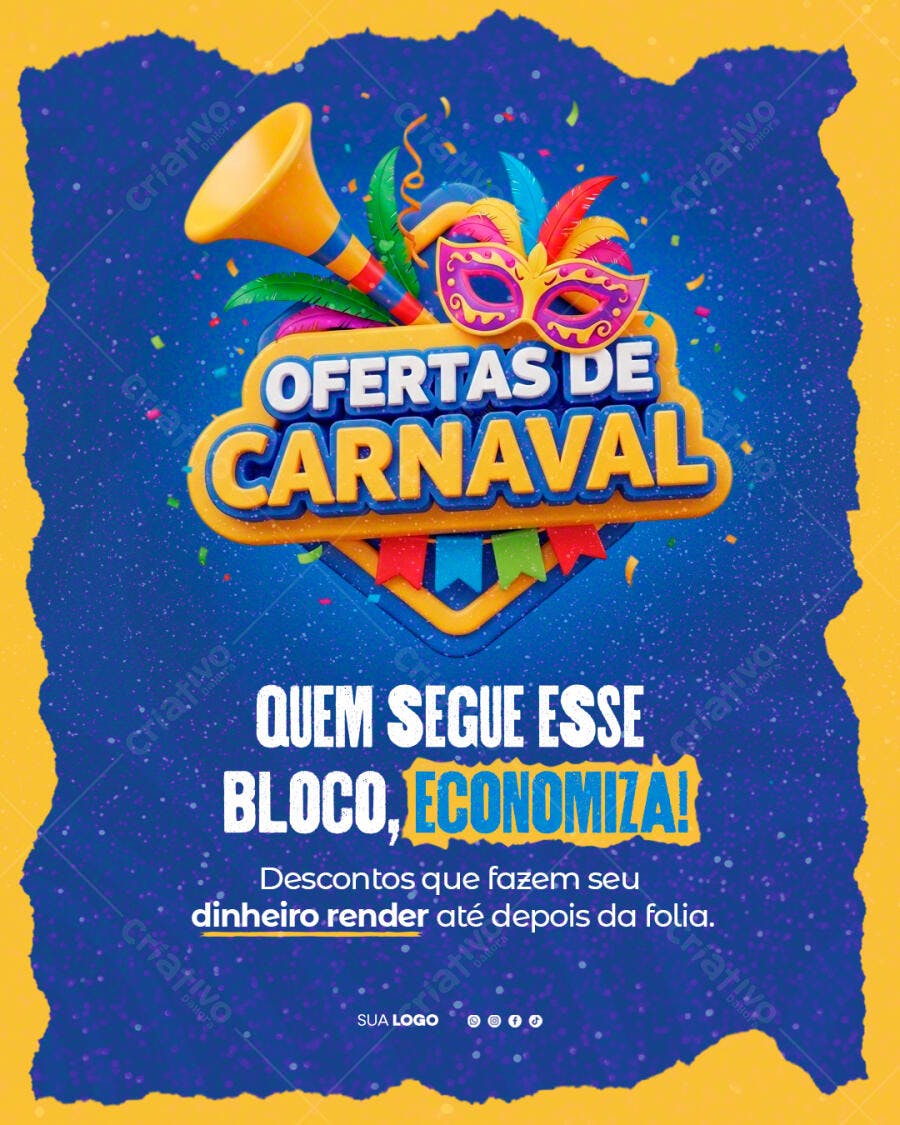 Post Instagram Ofertas de Carnaval Fevereiro PSD Editável