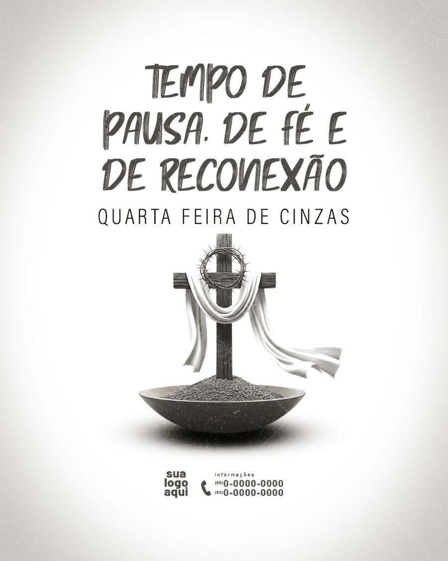 Post Quarta-feira de Cinzas Igreja Religião PSD Editável