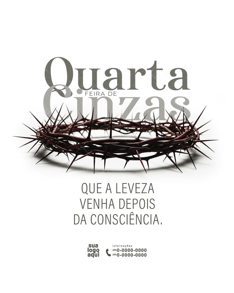 Post Quarta-feira de Cinzas Coroa Espinhos PSD Editável