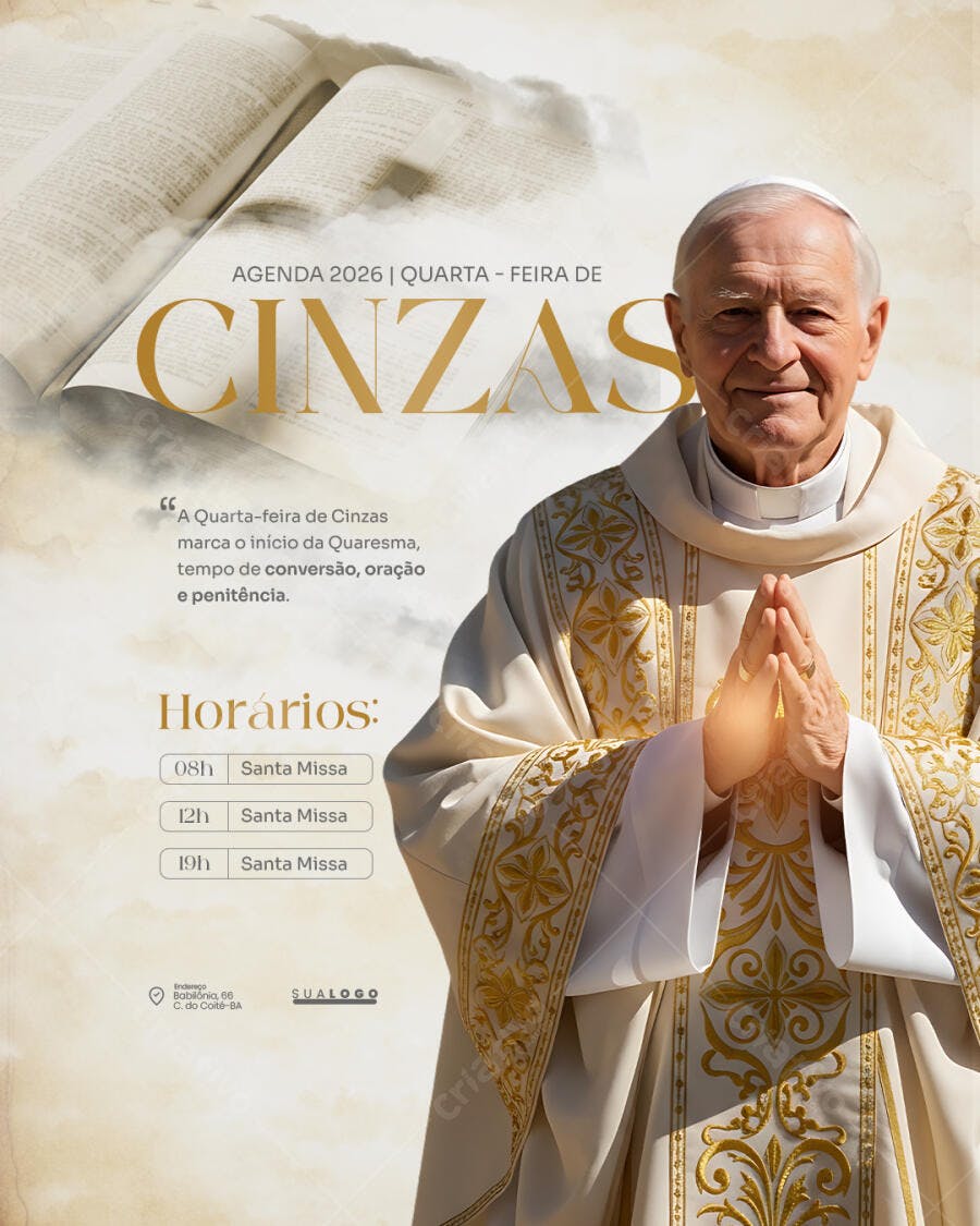 Flyer Quarta-feira de Cinzas Igreja Católica PSD Editável