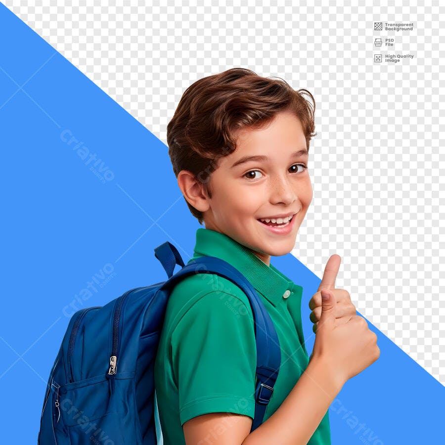 Criança Menino Mochila Escolar Volta às Aulas PSD Editável