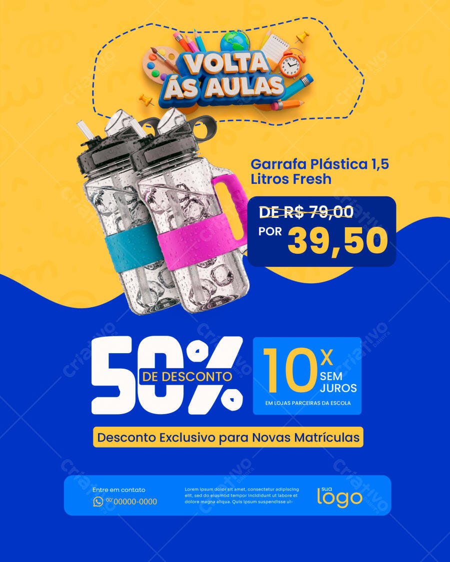 Post Instagram Volta às Aulas Material Escolar PSD Editável