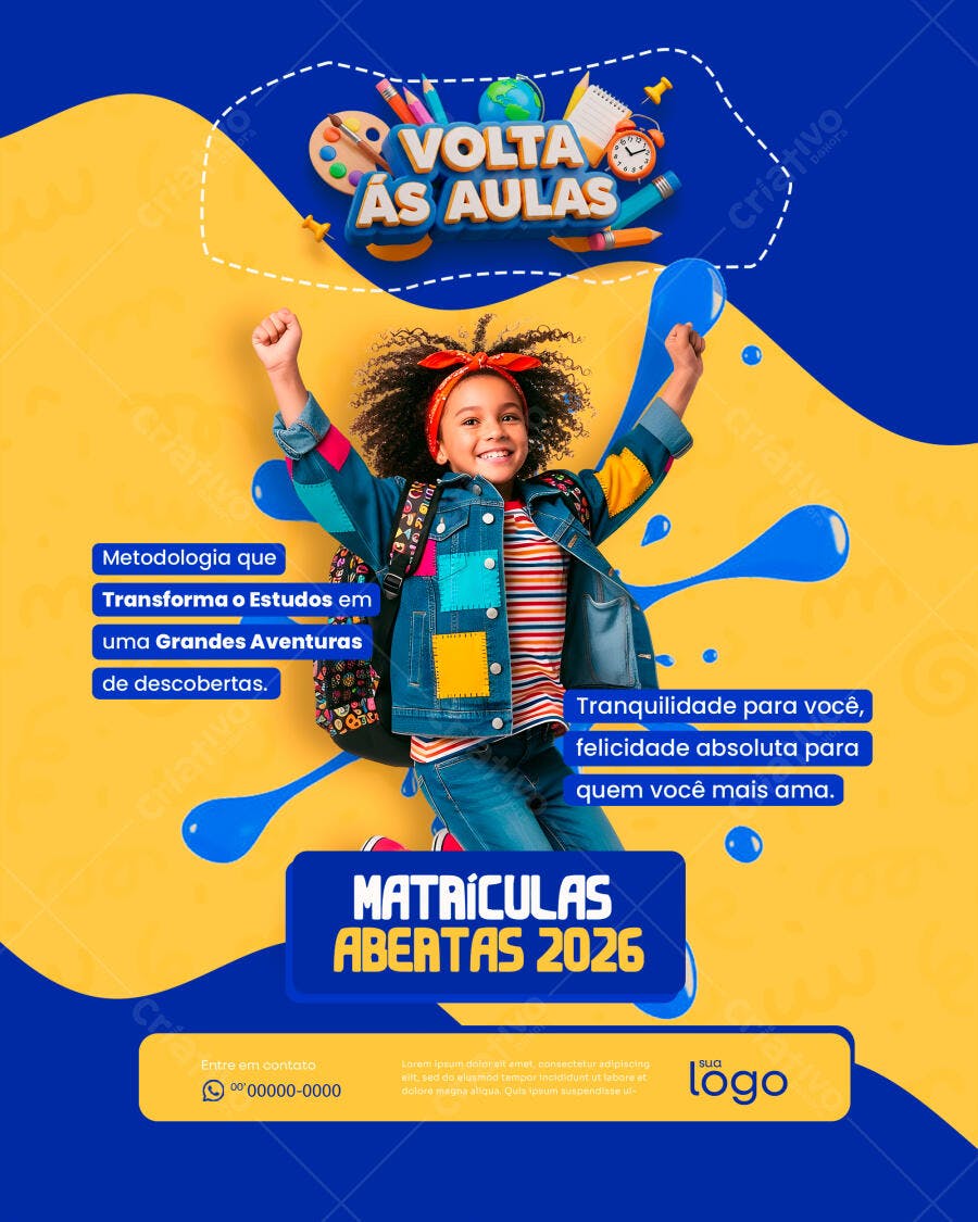 Post Instagram Volta às Aulas Matrículas Abertas PSD Editável