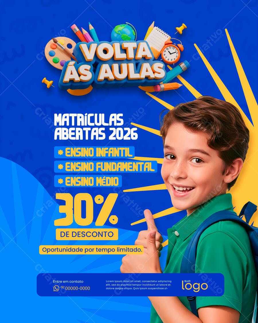 Flyer Voltas às Aulas Matrículas Abertas Escola PSD Editável