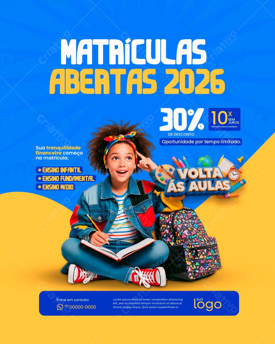 Post Instagram Matrículas Abertas Escola PSD Editável