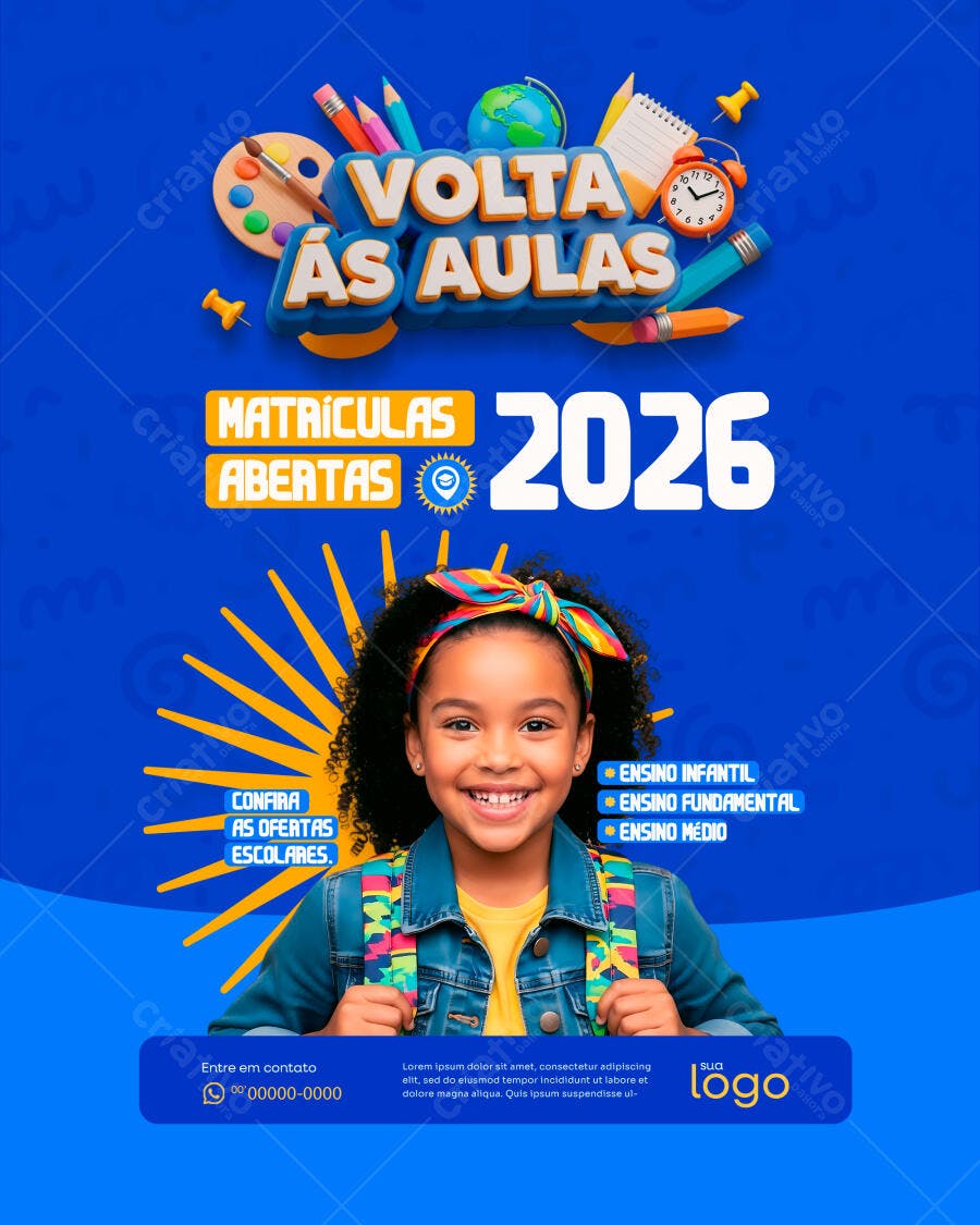 Post Instagram Volta às Aulas Matrículas Abertas PSD Editável