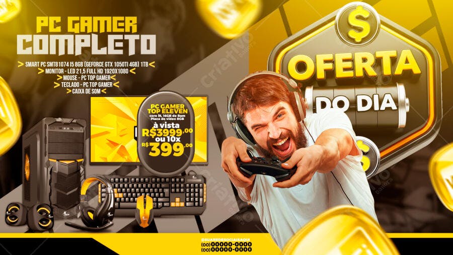 Banner PC Gamer Completo Oferta do Dia PSD Editável