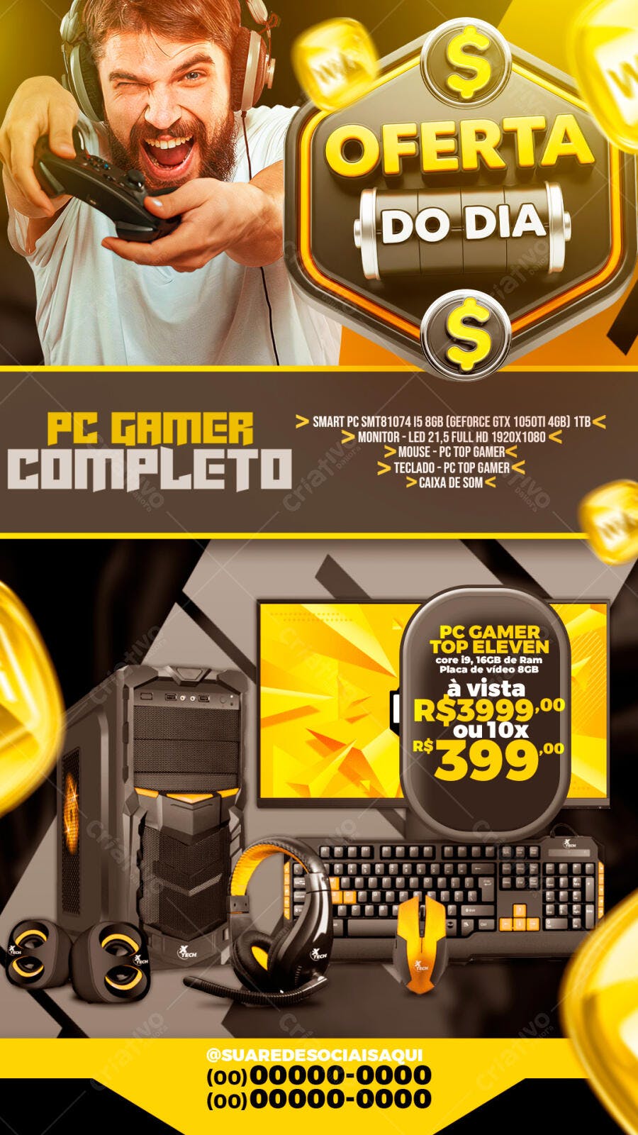 Post Instagram PC Gamer Completo Oferta do Dia PSD Editável