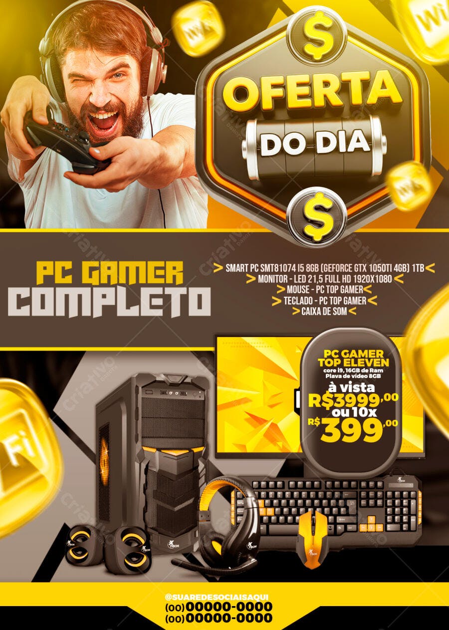 Flyer PC Gamer Completo Oferta do Dia PSD Editável