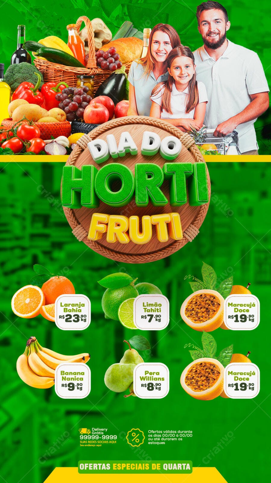 Flyer Dia do Hortifruti Supermercado PSD Editável