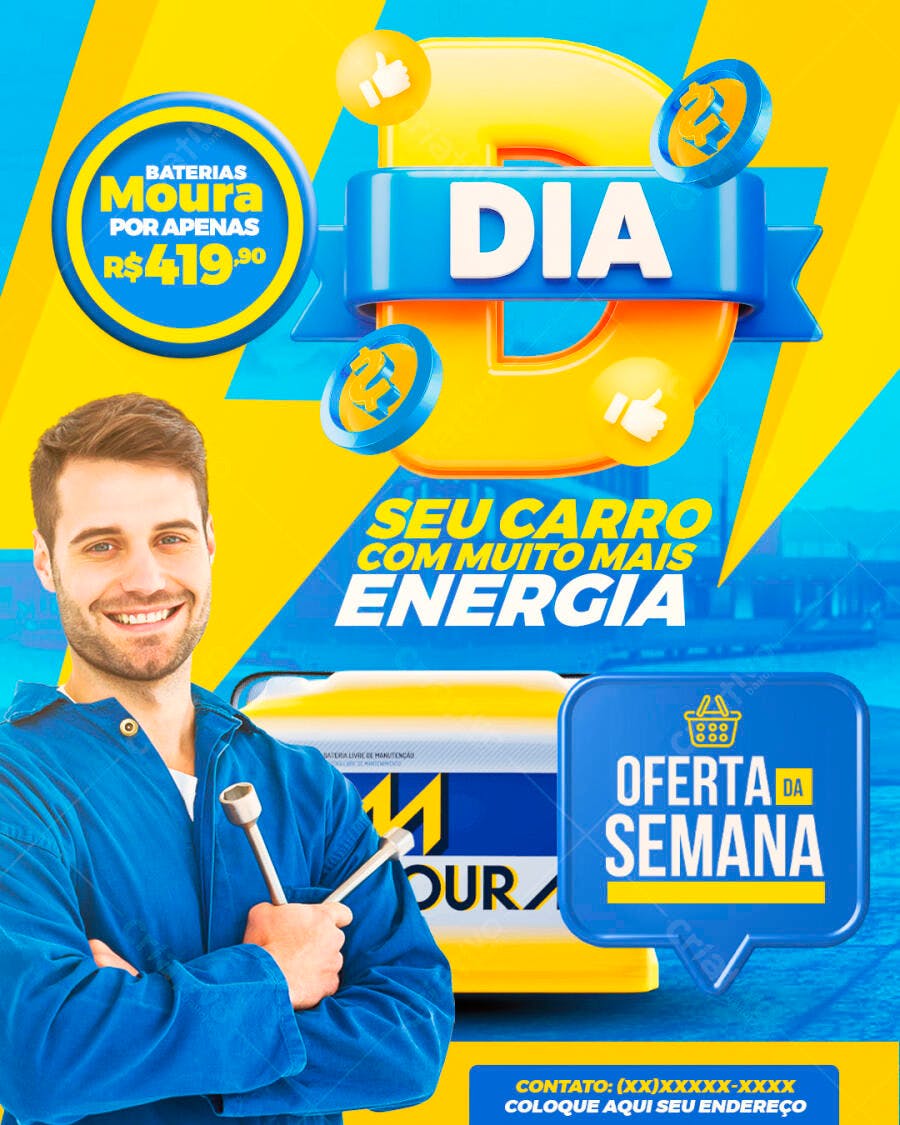 Flyer Oferta Semana Baterias Moura Automotiva PSD Editável