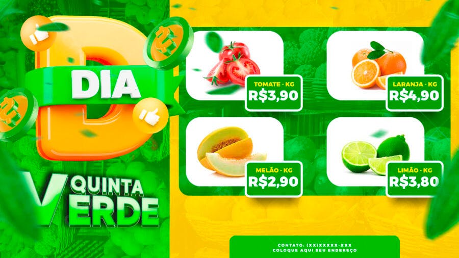 Flyer Quinta Verde Hortifruti Supermercado PSD Editável