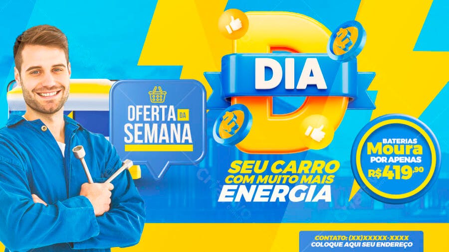 Banner Oferta Bateria Automotiva Dia do Cliente PSD Editável