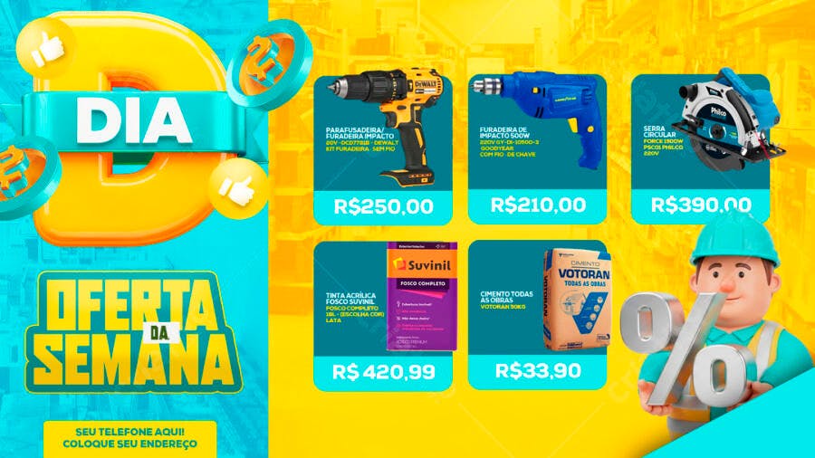 Banner Oferta da Semana Loja de Construção PSD Editável