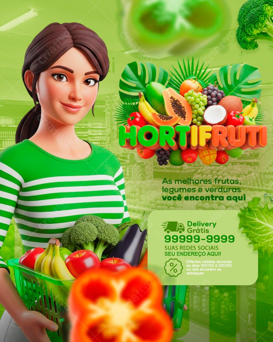 Flyer Hortifruti Delivery Frutas Legumes PSD Editável
