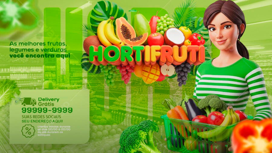 Flyer Hortifruti Delivery Frutas Legumes PSD Editável