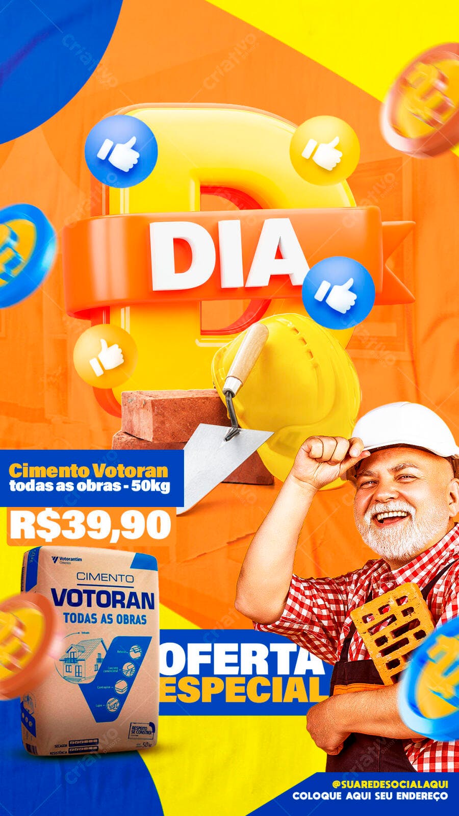 Post Instagram Dia da Construção Civil Loja Material PSD Editável