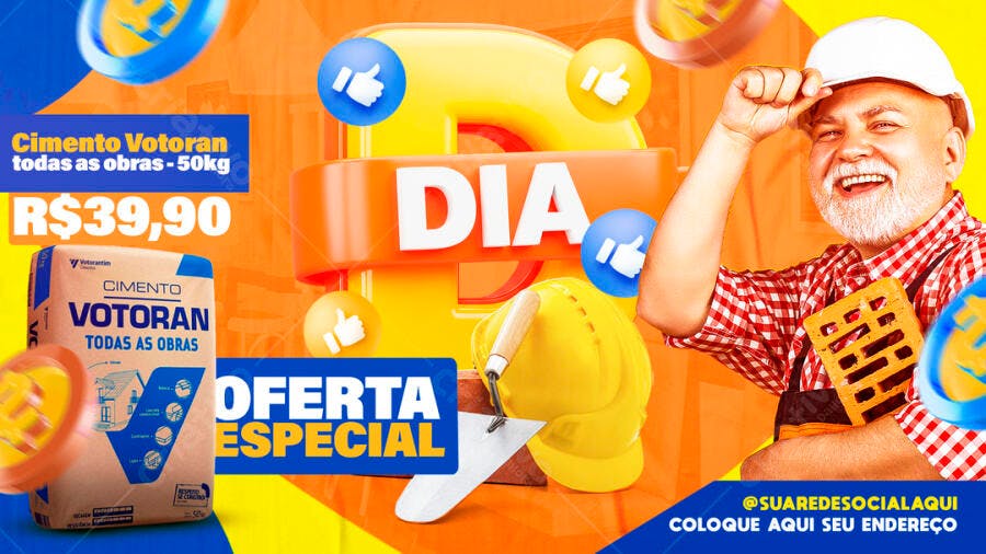 Flyer Promoção Cimento Votoran Material Construção PSD Editável