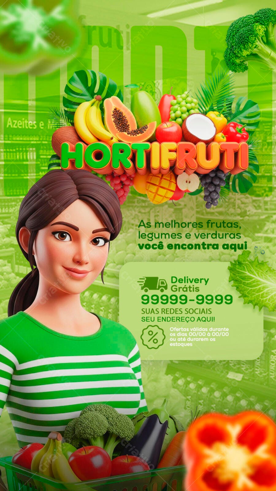 Post Instagram Hortifruti Delivery PSD Editável