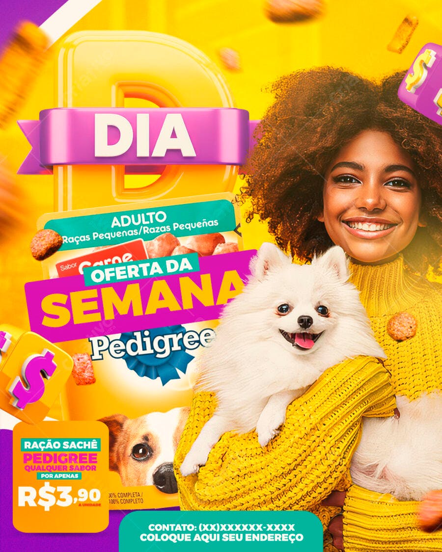 Post Instagram Pet Shop Oferta Pedigree PSD Editável