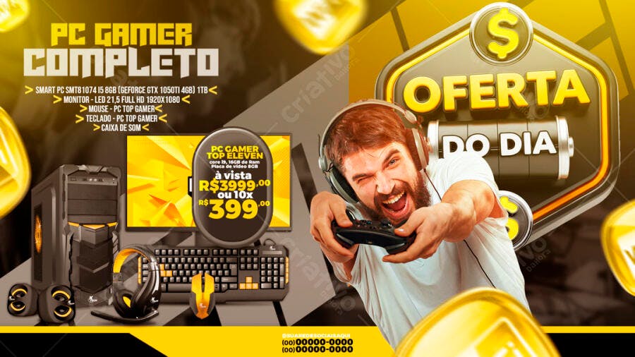 Banner PC Gamer Completo Oferta do Dia PSD Editável