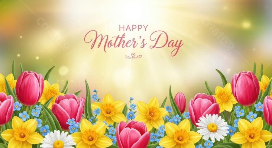 Banner Dia das Mães Flores Tulipas Narcisos Margaridas