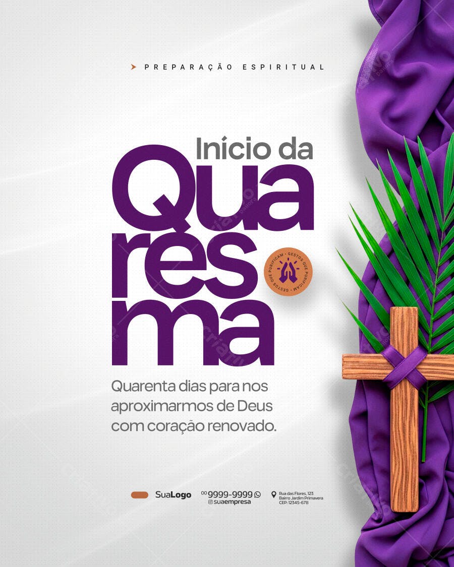 Post Início da Quaresma Igreja Católica PSD Editável