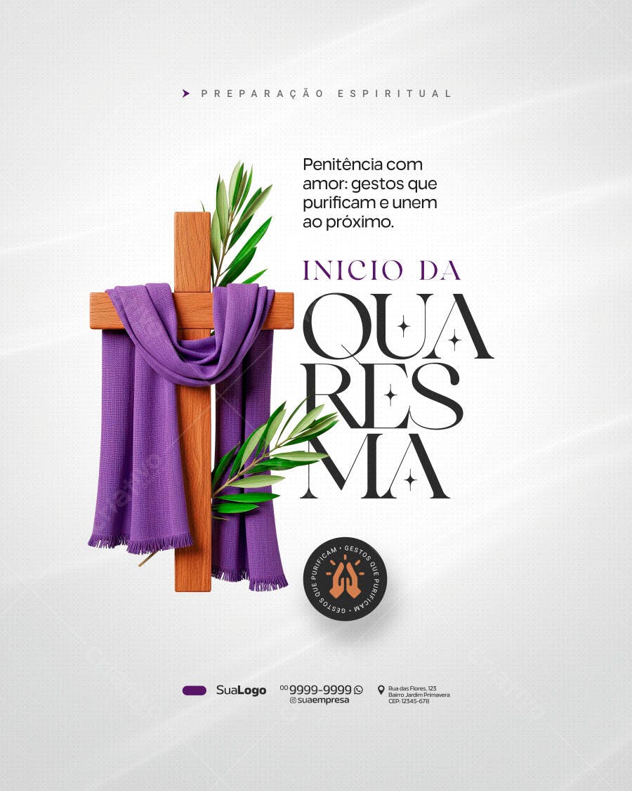 Post Instagram Início da Quaresma Igreja PSD Editável