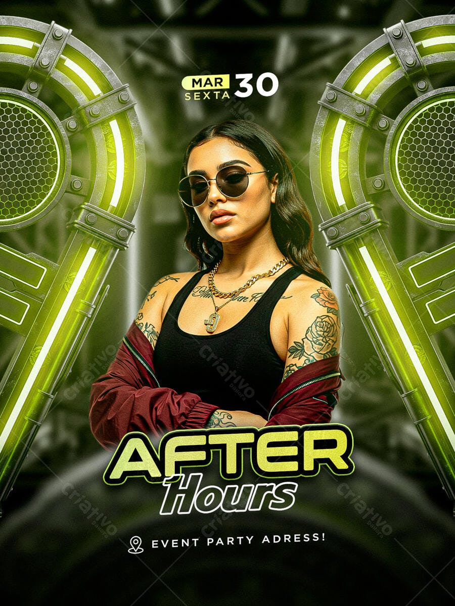 Flyer After Hours Balada Festa Noturna PSD Editável