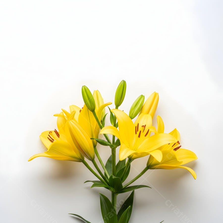 Foto Lírios Amarelos Florescendo Fundo Branco Minimalista