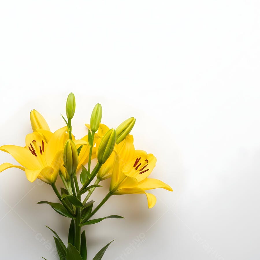 Foto Lírios Amarelos Botões Florescendo Fundo Branco Minimalista