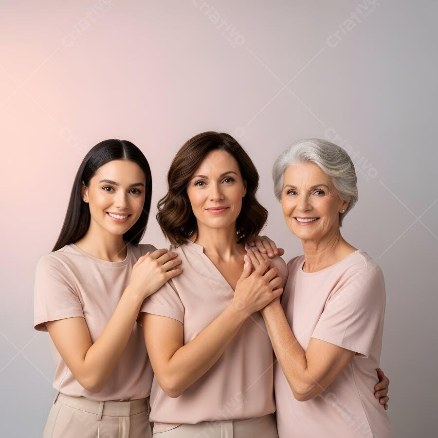 Foto Três Mulheres Gerações Diferentes Sorrindo Fundo Neutro