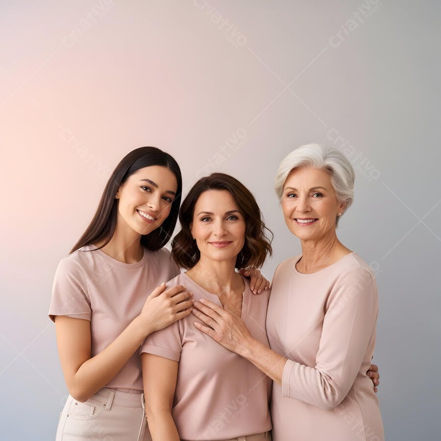 Foto Mulheres de Diferentes Gerações Sorrindo Fundo Neutro