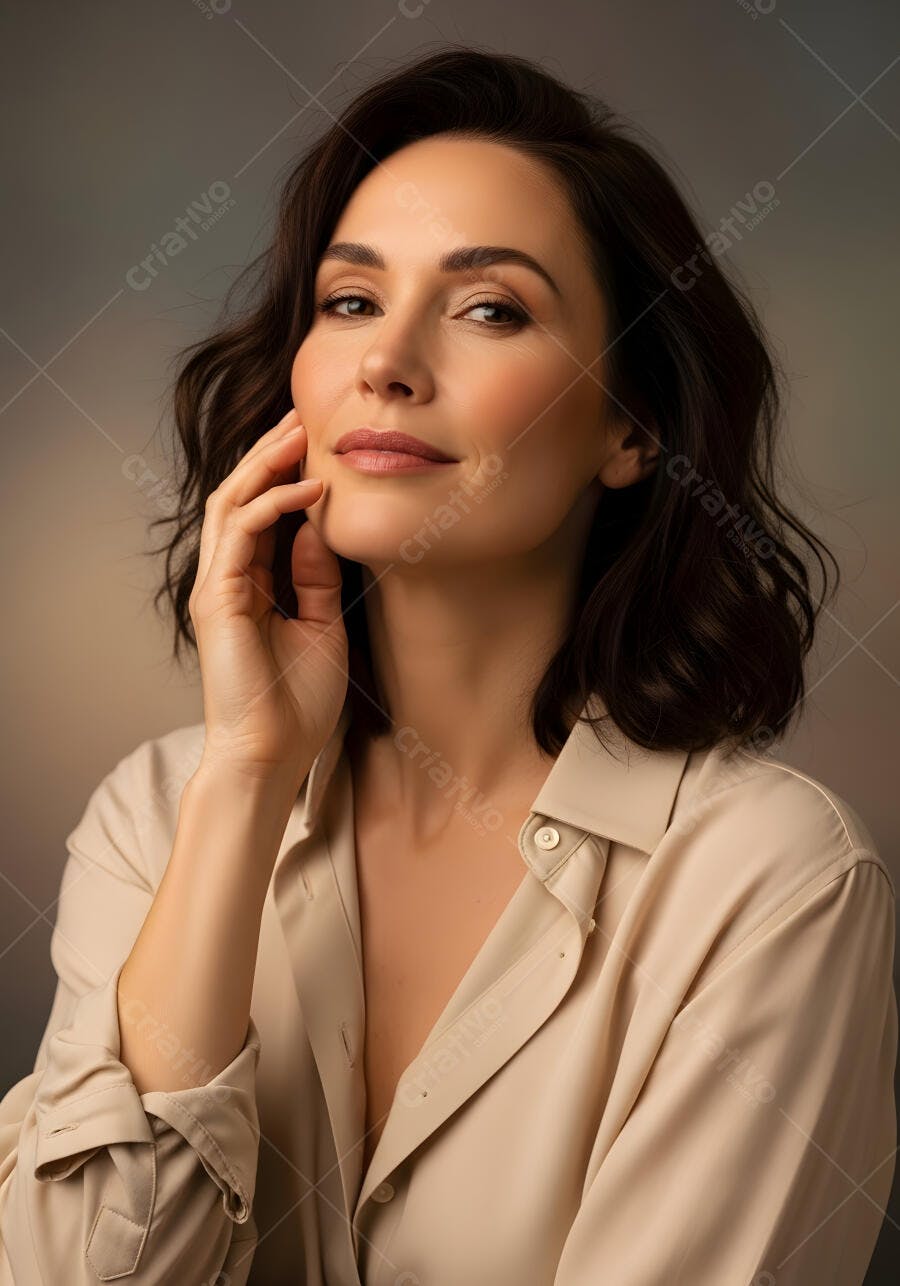 Foto Retrato Mulher Madura Expressão Seria Elegante Studio