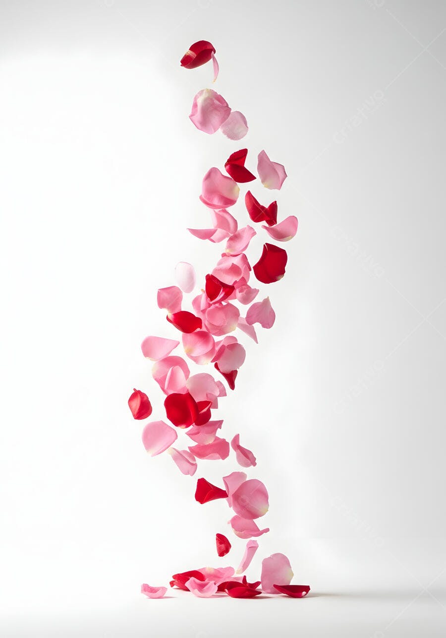 Foto Pétalas de Rosas Caindo Fundo Branco Estúdio