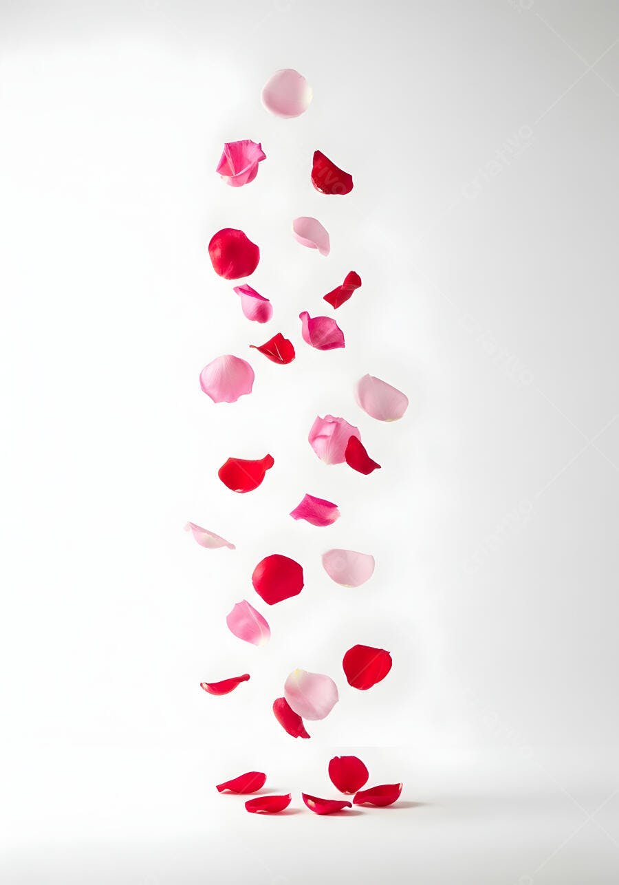 Foto Pétalas de Rosas Caindo Fundo Branco Minimalista
