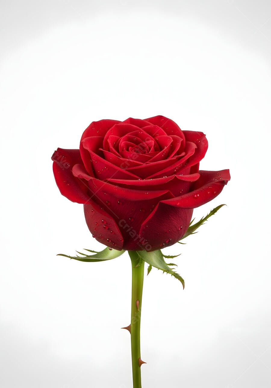 Foto Rosa Vermelha com Gotas de Água Fundo Branco Estúdio