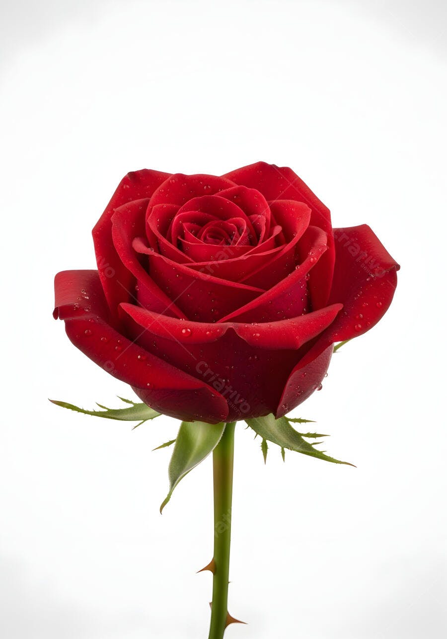 Foto Rosa Vermelha com Gotas de Água Fundo Branco