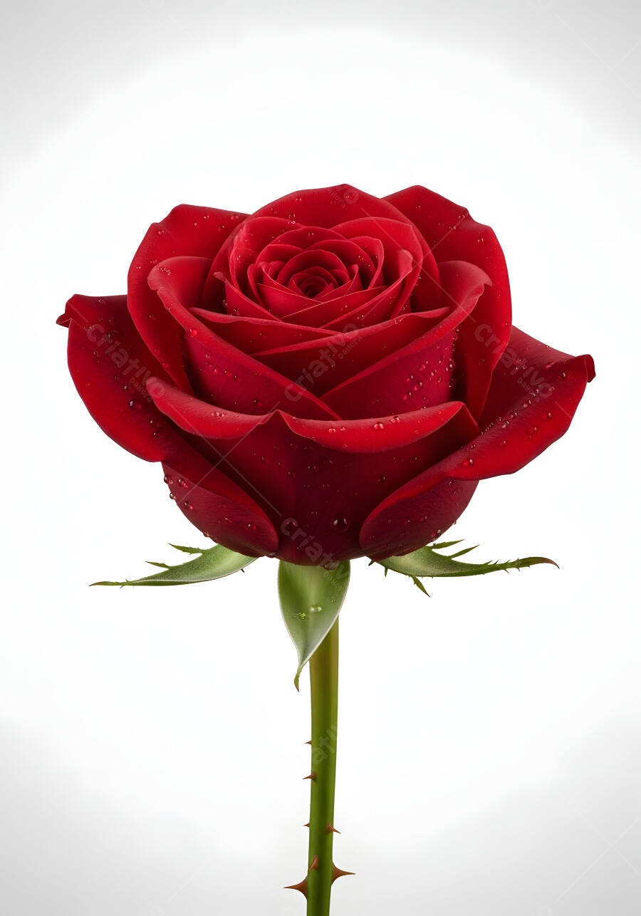 Foto Rosa Vermelha com Gotas de Água Fundo Branco