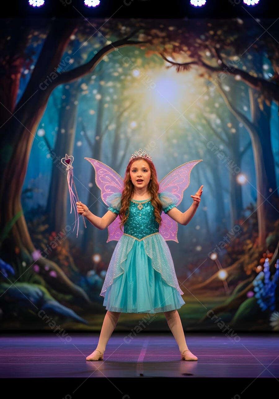 Foto Menina Fantasia Fada Azul Asa Rosa Varinha Mágica