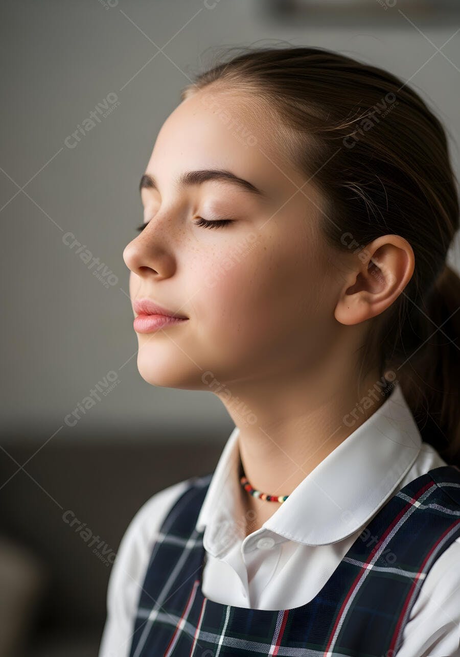 Foto Menina Estudante Olhos Fechados Meditando Foco