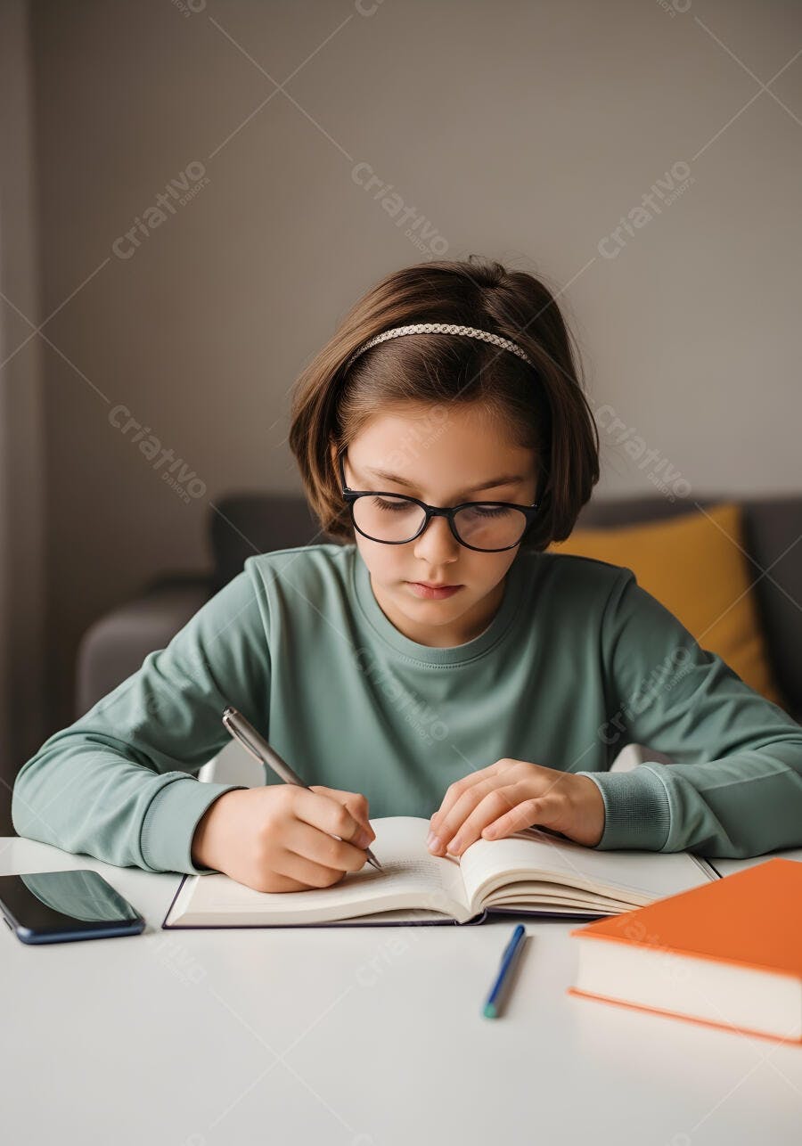 Foto Criança Estudando Lição de Casa Mesa Sala