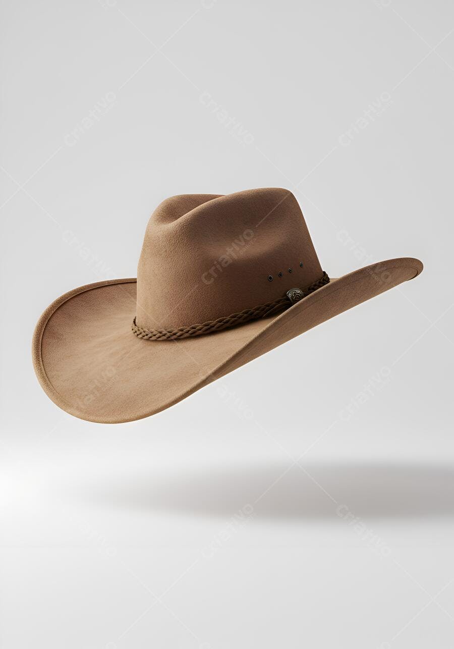 Foto Chapéu Cowboy Marrom Flutuando Fundo Branco Estúdio