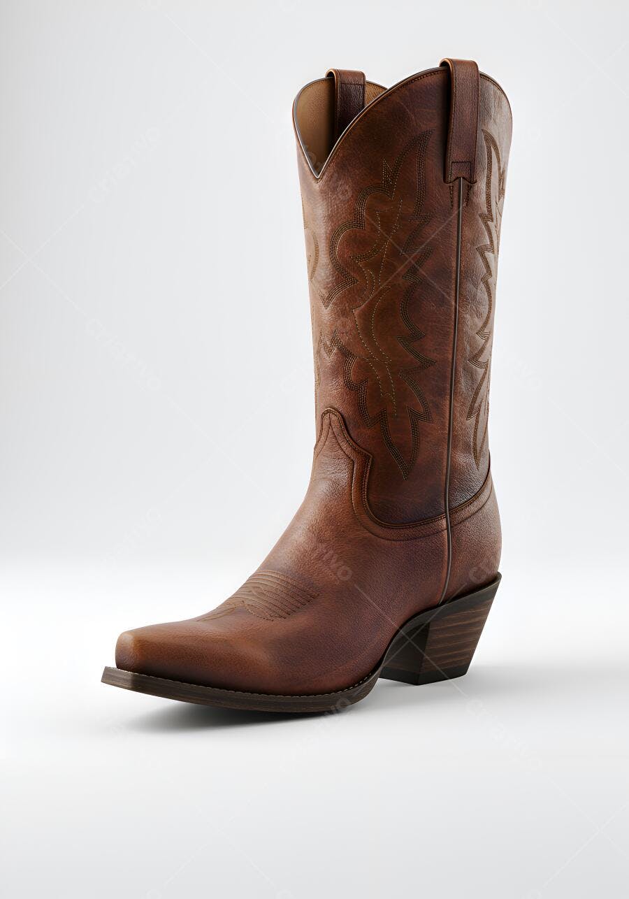 Foto Bota Country Marrom Couro Estilo Western Fundo Branco