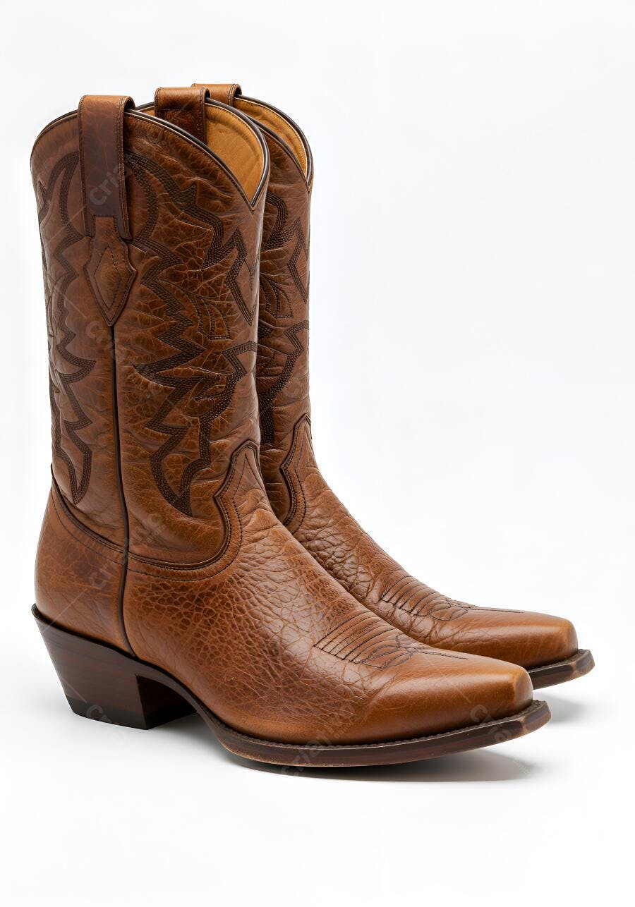 Foto Botas Country Masculinas de Couro Marrom Estúdio