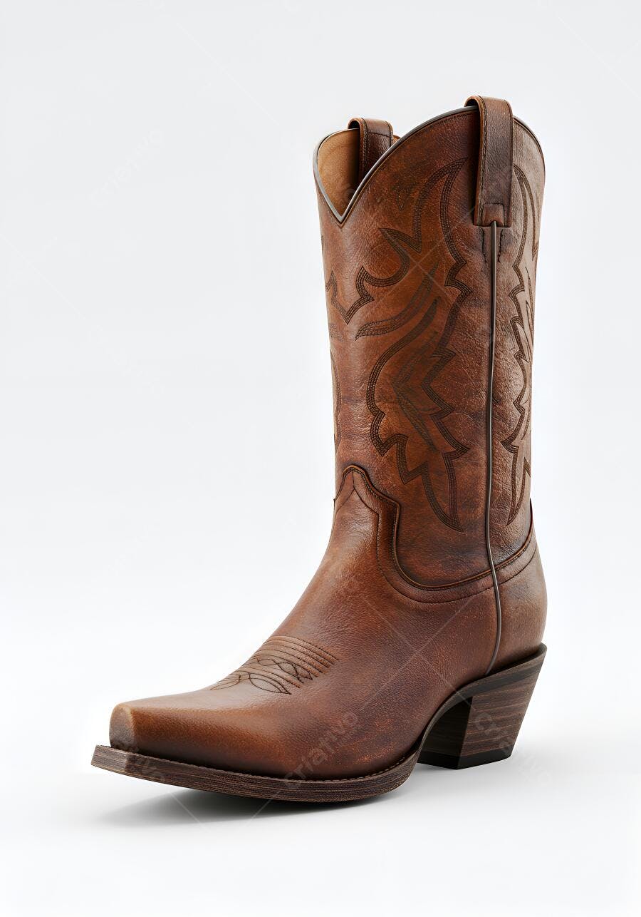 Foto Bota Country Marrom Couro Estilo Western Fundo Branco