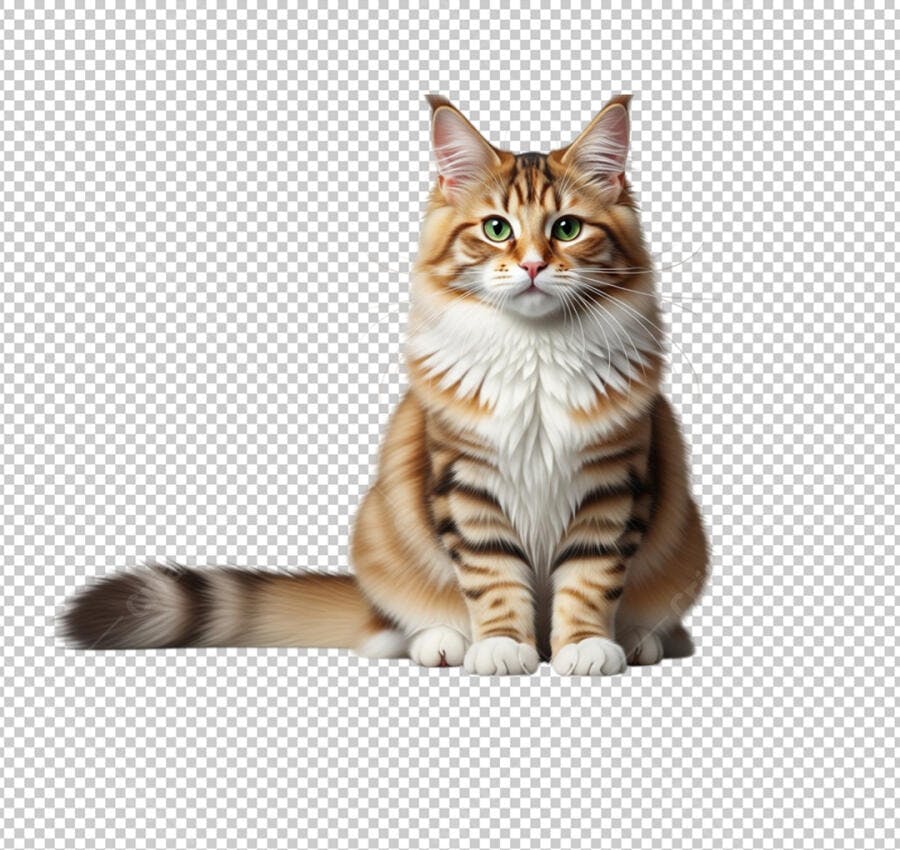 Gato Maine Coon Sentado PNG Transparente Editável