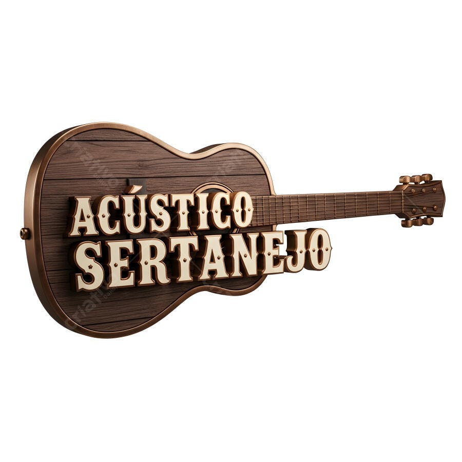 Logo Acústico Sertanejo Guitarra Madeira 3D Fundo Branco
